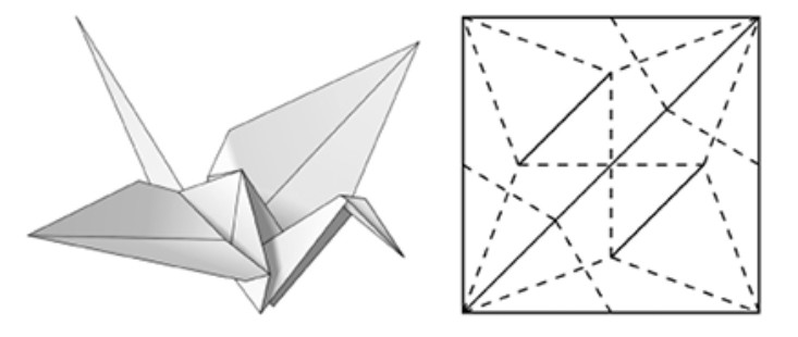 Figura 4.7 — Grulla de origami y patrón de plegado