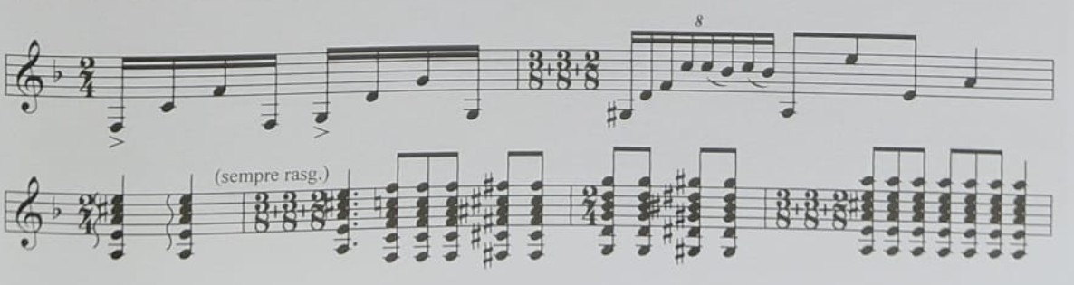 Ejemplo aplicado del segundo grado con arpegio y rasgueos, en compás flamenco