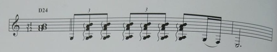 D24 [1–2–3–4] — disposición muy cerrada de segundas (bulerías de serranía)