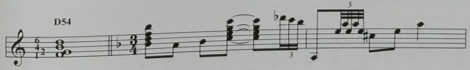 D54: disposición del III sobre la dominante [1–2–4–6]; ejemplo aludido por R. Reguera