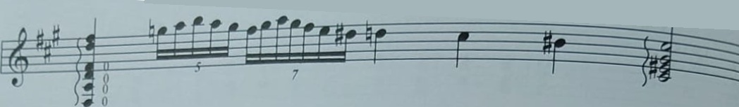 Ejemplo de escordatura en rondeñas (tercera a fa#, sexta a re).