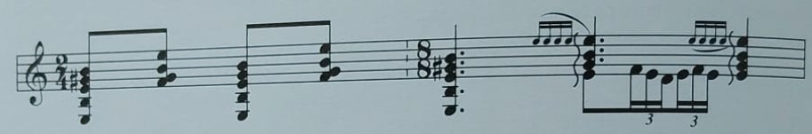 Ejemplo rítmico de seguiriyas y serranas, cadencia en Mi flamenco.