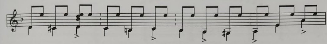 Variación rítmica: desdoblamiento de negras en corcheas.