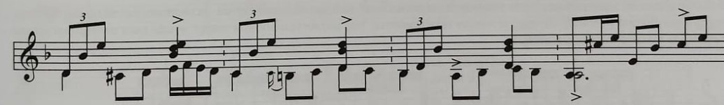 Combinación de subdivisiones binarias y ternarias en el desarrollo de falseta.