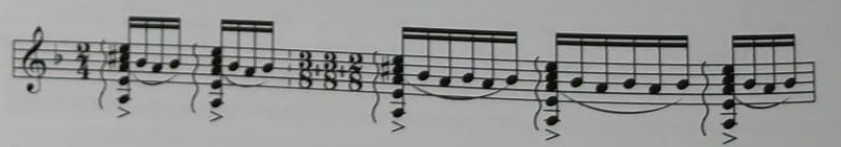 Compás de seguiriya con subdivisión en semicorcheas.