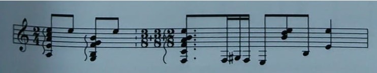 Cadencia final con síncopas y rasgueos irregulares.