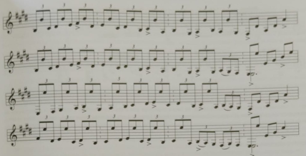 Arpegio de alegrías con subdivisión ternaria característica.