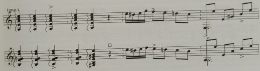 Cadencia menor de alegrías con paso de tónica a dominante.