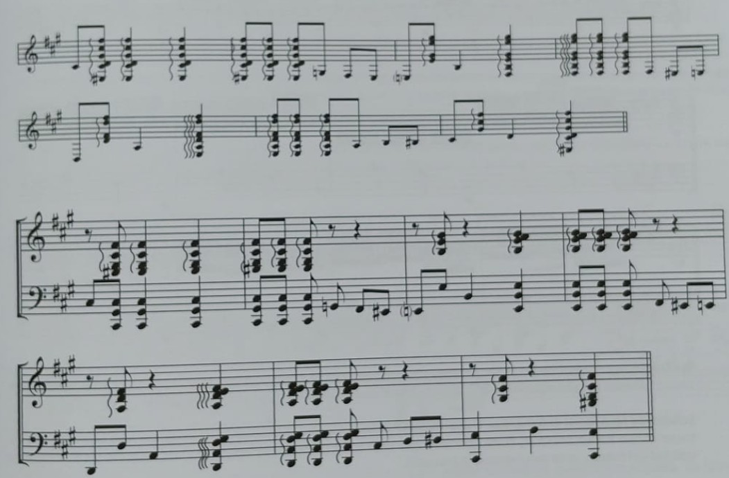 Ejemplo de rondeña de concierto adaptada al piano, con reestructuración de acordes.