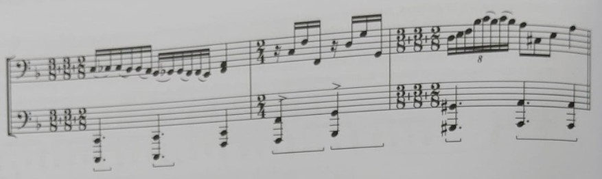 Ejemplo de ligado y picado final de la sección anterior.