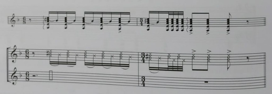 Ejemplo de golpes y pasajes mutados trasladados al piano en un arranque de bulerías.