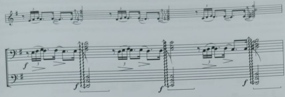 Pasaje de granaínas con portamento/apoyatura de segunda menor, adaptación pianística.