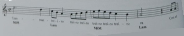 Melodía tipo de farruca utilizada como cierre melódico, adaptada a registro instrumental monódico.