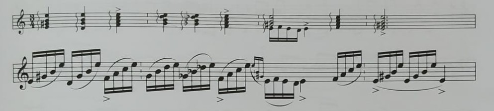 Despliegue en semicorcheas de una falseta de soleares, adaptada al registro superior.