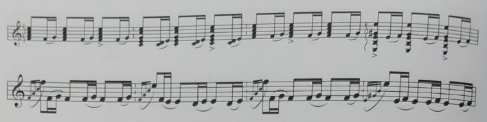 Giro melódico desdoblado en octavas y sextas, típico del estilo flamenco.