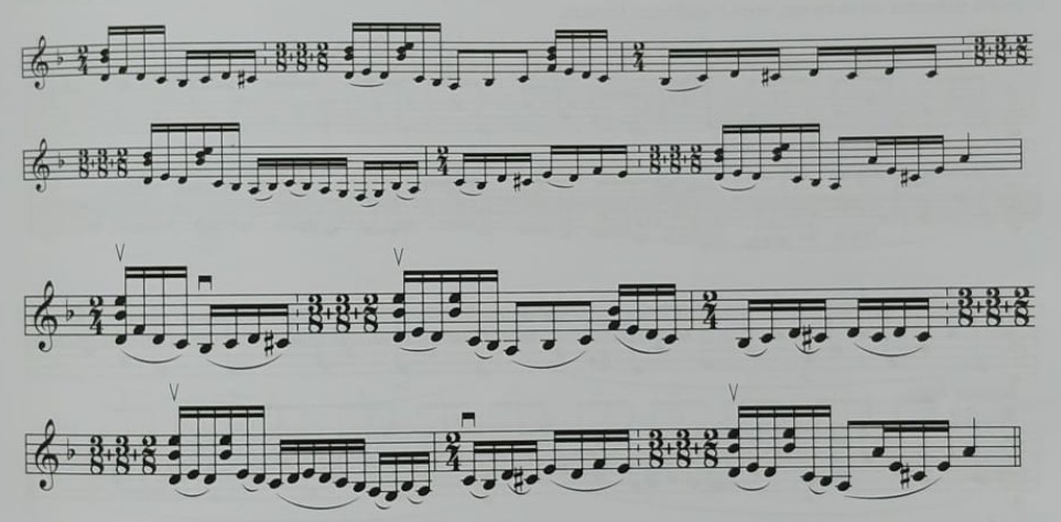 Falseta con acordes adaptados a cuerdas triples, para violín o viola.