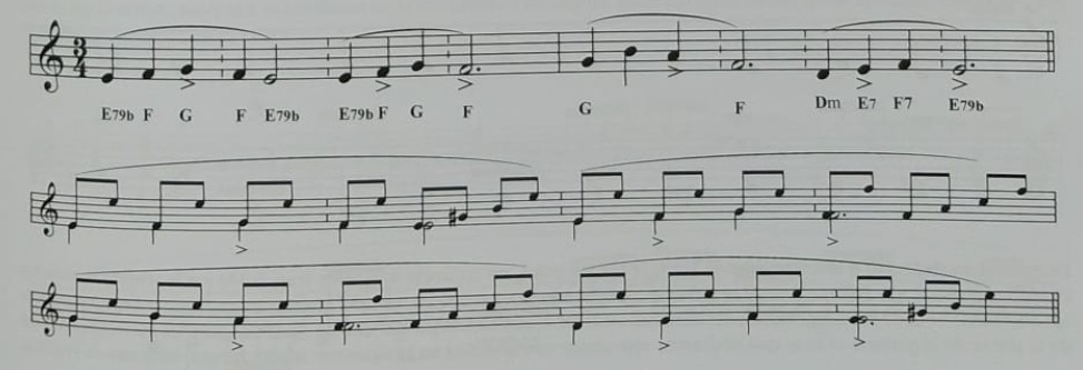 Melodía del polo con su armonización habitual.