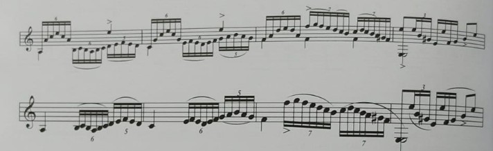 Falseta basada en bajo con paráfrasis melódicas desdobladas.