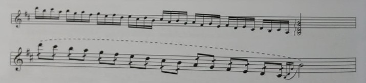 Descenso de taranta adaptado para instrumento melódico; escala descendente de corcheas.