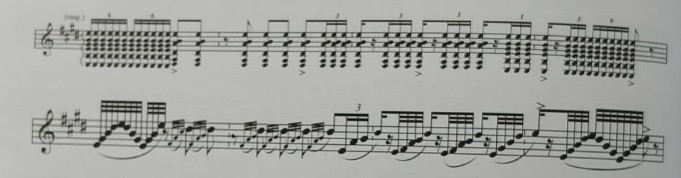 Llamada de rosas interpretada como arpegio veloz; adaptación del rasgueo flamenco.