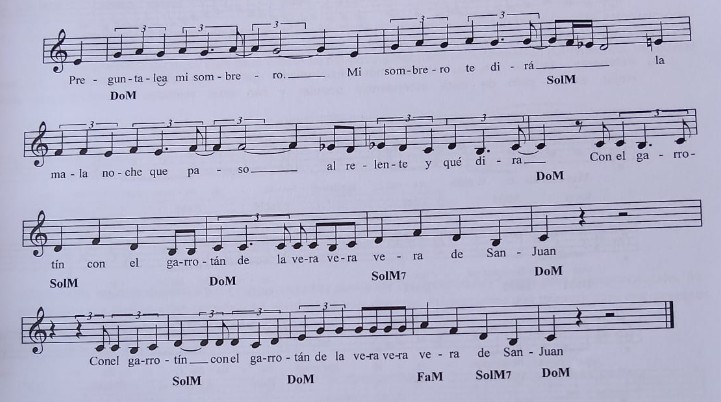 Pentagrama 27 — melodía del garrotín con grados y texto silábico