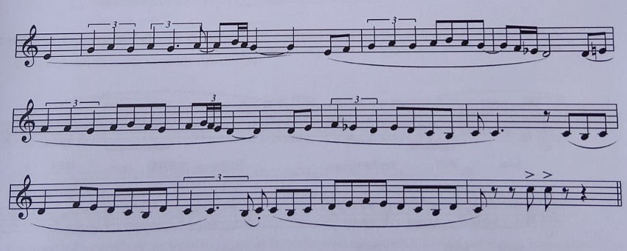 Pentagrama 28 — variación melódica del garrotín con floreos y flexiones modales