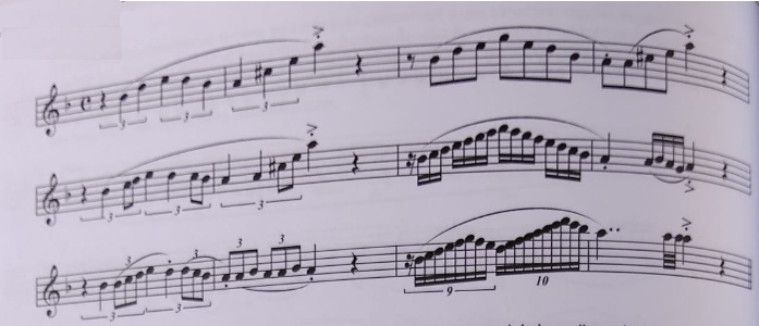 Pentagrama 47 — ejemplo melódico previo a compás compuesto